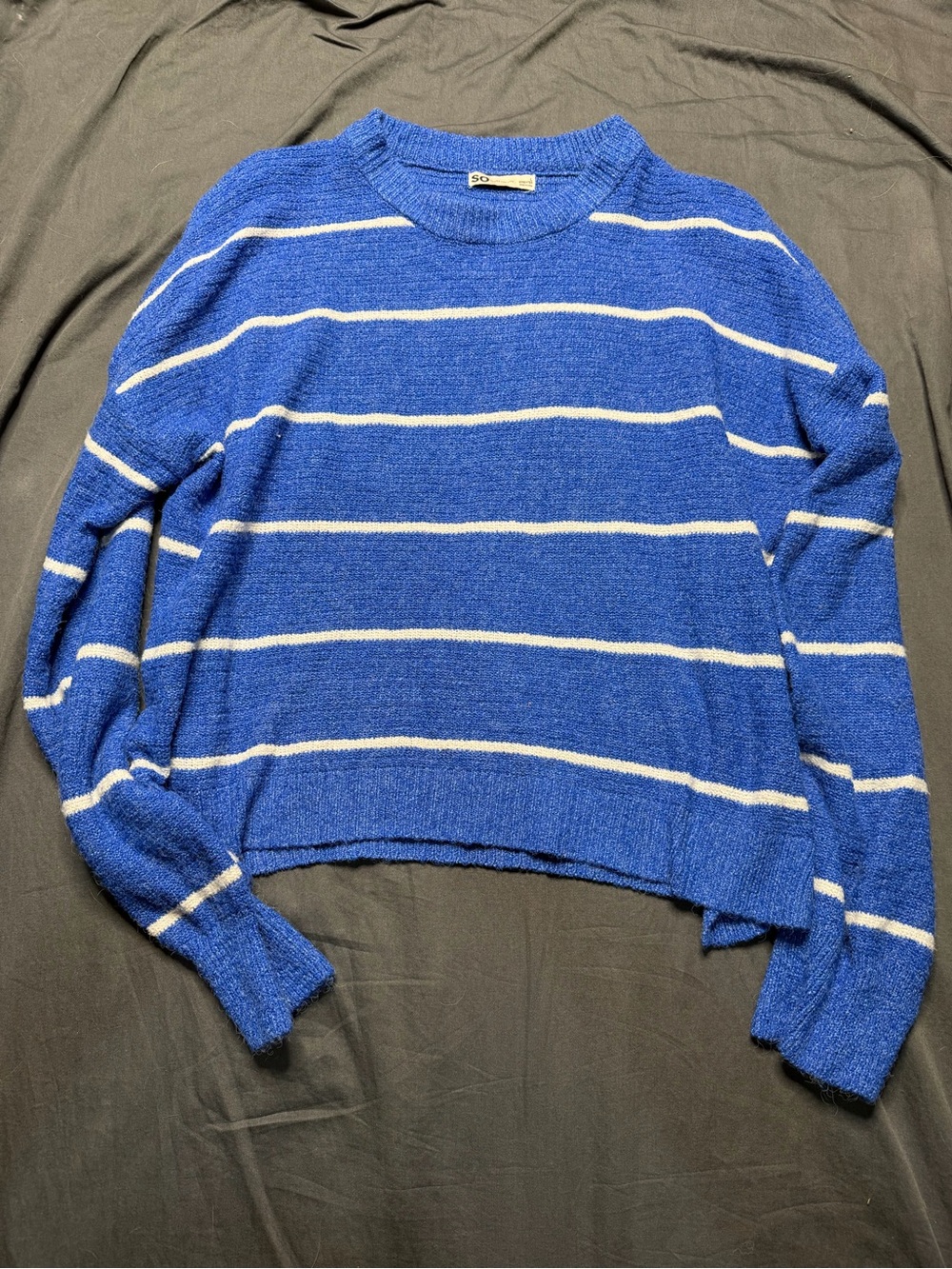 SO Royal Blue Crewneck Sweater with White Stripes
